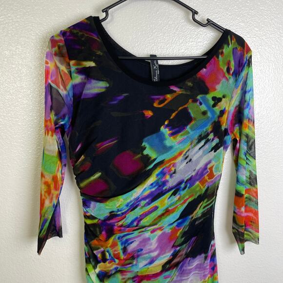 Elaua Kattau Dress Womens Medium Multicolor Mesh Sheer Artsy Colorful Peek A Boo - Picture 6 of 9